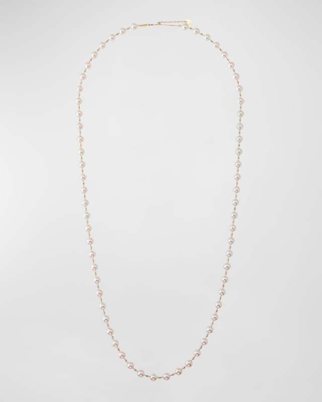 18K Yellow Gold Sparkle Akoya Pearl Necklace, 34"L